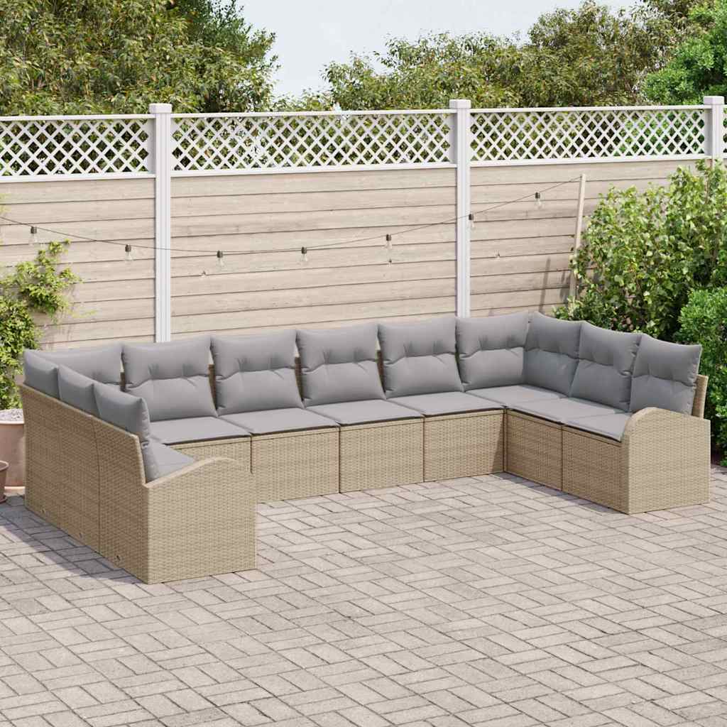 Garten-Sofa-Set mit Kissen 10 pcs Beige und Hellgrau